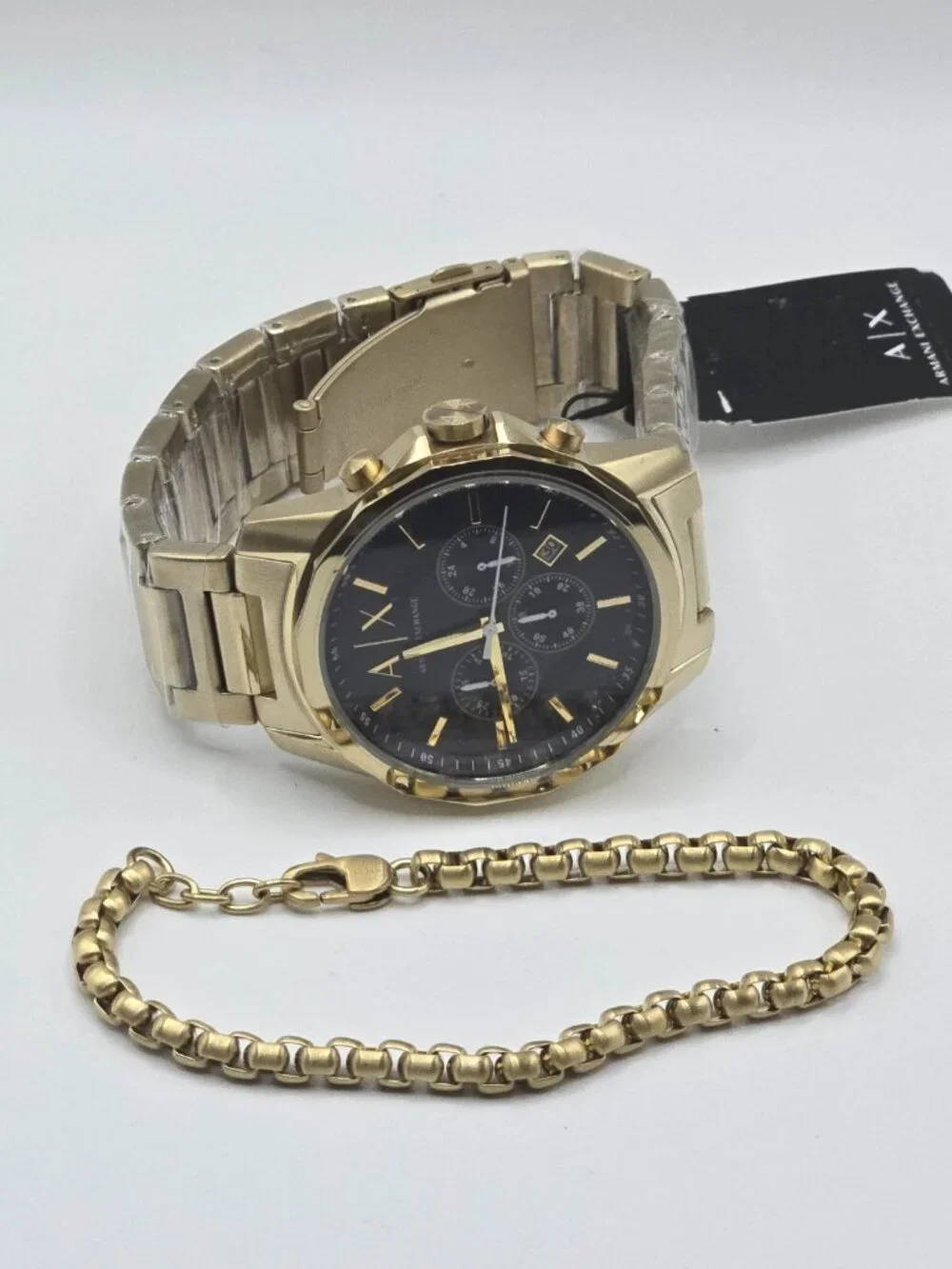 Armani Exchange Men's Gold-Tone Chronograph Watch & Bracelet Set AX7151SET